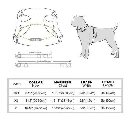 Adjustable bowtie collar, leash, and harness set for small and medium-sized pets in blue, green, pink, and red colours