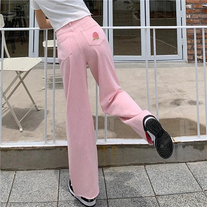 Premium cotton denim high-waist wide-leg trousers in a flattering, figure-hugging silhouette