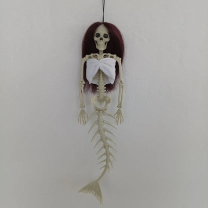 Mermaid bone pendant decoration in brown, dark purple, burgundy, and lake blue colours, ideal for Halloween outdoor courtyard displays