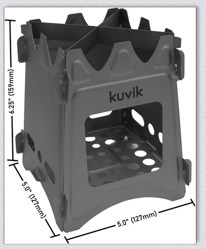 Compact titanium wood-burning camping stove with a folding design and carrying case for easy transport and storage