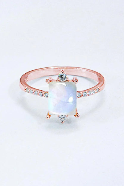 Elegant 925 Sterling Silver Square Moonstone Ring with Mesmerising Blue-Violet Hue