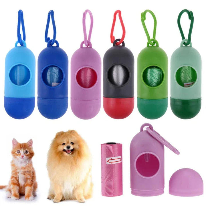 Premium poop waste bags dispenser with compact, discreet design and biodegradable bags for responsible pet waste management