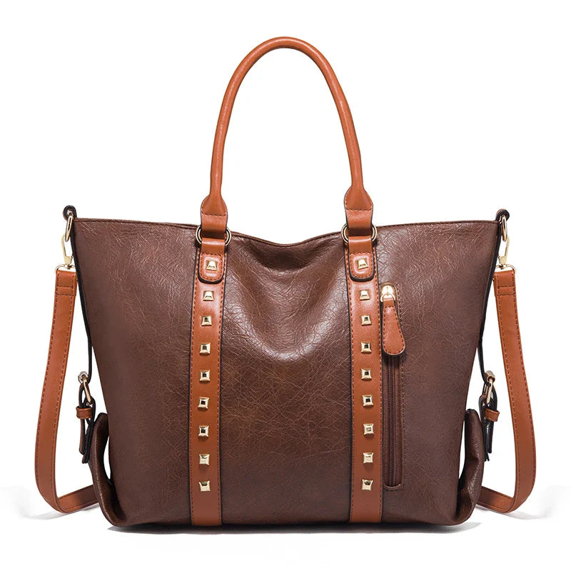 Premium leather shoulder bag in various colours, featuring a spacious yet sleek design for the modern British woman