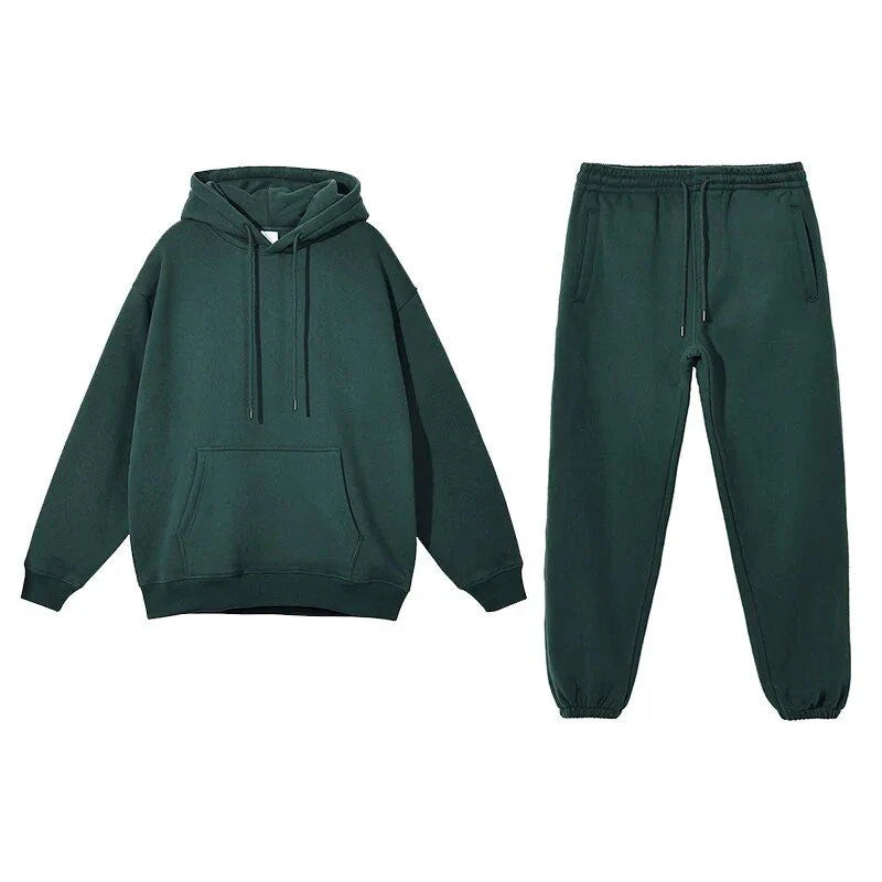 Cosy fleece hoodie and jogger set in light pink, grey, and navy blue colours for ultimate comfort and style
