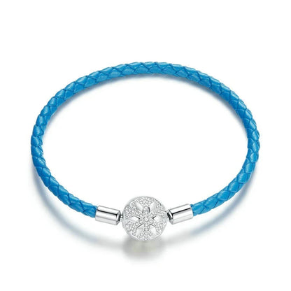 925 Silver Braided Blue Leather Rope Bracelet - Elegant and Adjustable Accessory with Buckle Closure