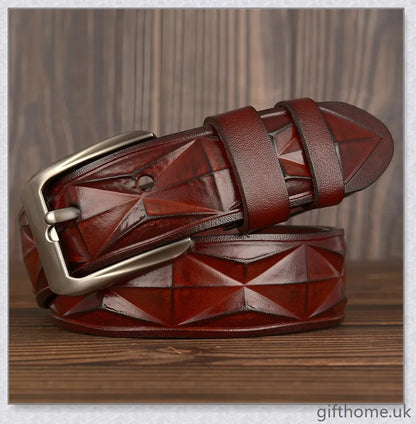 Premium 3D diamond pattern leather casual belt in black, coffee, and reddish brown colours