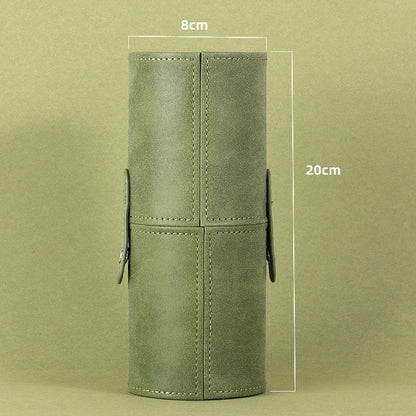 Premium green makeup brush holder and organiser with ample storage for brushes, cosmetics, and other small items