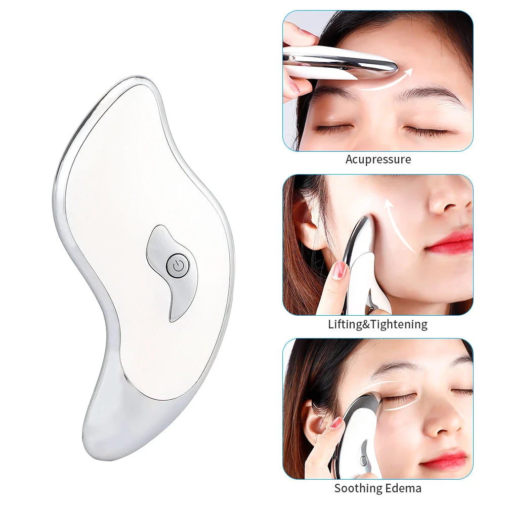 Electric Guasha Face and Neck Vibration Massager with Micro-Current Ion Technology for Skin Rejuvenation