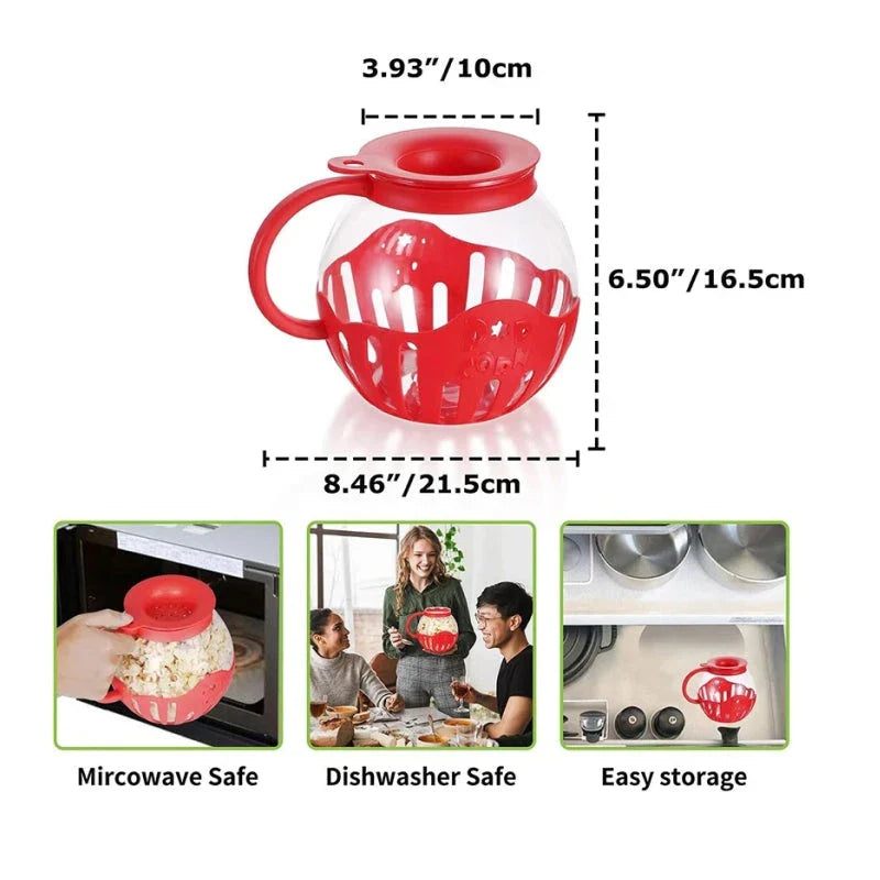Premium microwave glass popcorn popper with silicone lid for easy steam release and portion control
