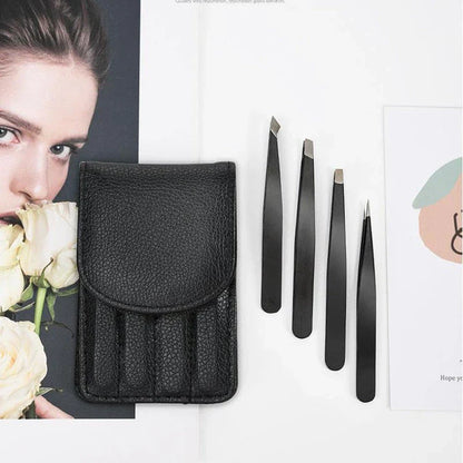 Premium 4-Piece Eyebrow Grooming Set with Precision Tweezers for Brow Shaping and Lash Application