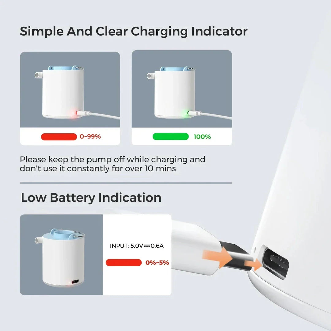 Compact portable electric air pump with built-in LED light for outdoor adventures and storage solutions