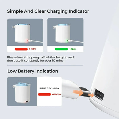 Compact portable electric air pump with built-in LED light for outdoor adventures and storage solutions