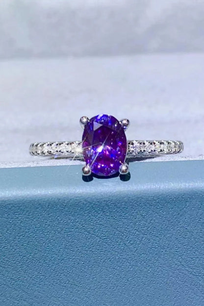 Elegant 1 Carat Purple Moissanite Ring in 925 Sterling Silver with Platinum Plating and Zircon Accents