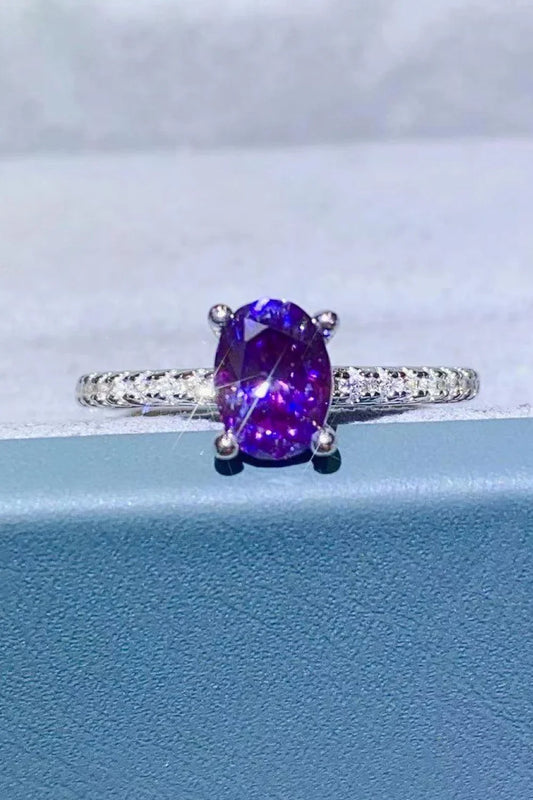 Elegant 1 Carat Purple Moissanite Ring in 925 Sterling Silver with Platinum Plating and Zircon Accents