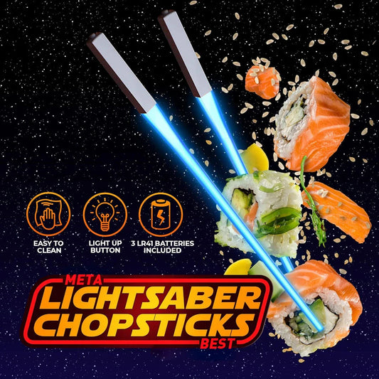 Pair of LED-illuminated Lightsaber Chopsticks, perfect for Star Wars-themed dining and adding a touch of magic to any meal