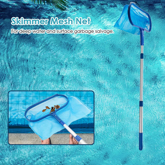 Premium Leaf Rake with Telescopic Pole for Effortless Pool Cleaning - Durable Aluminium Construction, Deep Bag Skimmer Net, Adjustable Reach