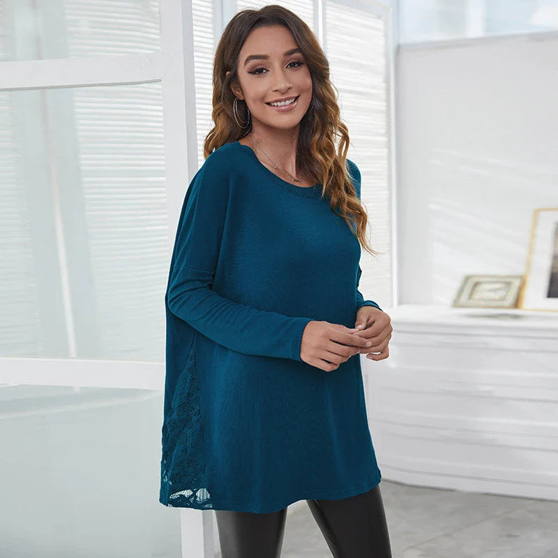 Stylish diamond lace patchwork t-shirt in various colours for everyday wear