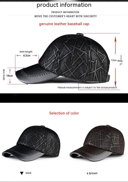 Premium leather baseball cap with adjustable fit and sheepskin construction for a stylish and comfortable all-season accessory