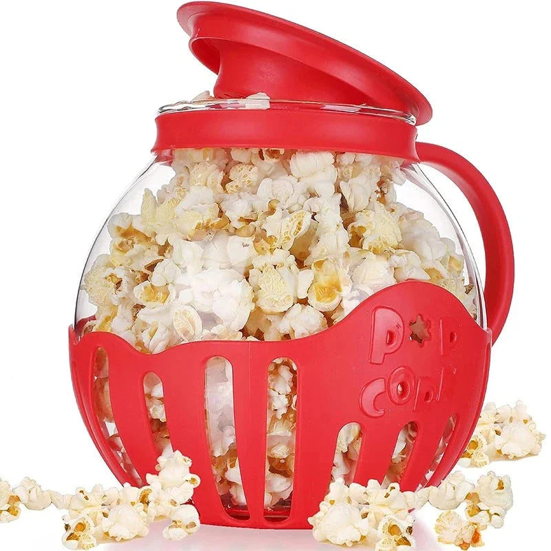 Premium microwave glass popcorn popper with silicone lid for easy steam release and portion control