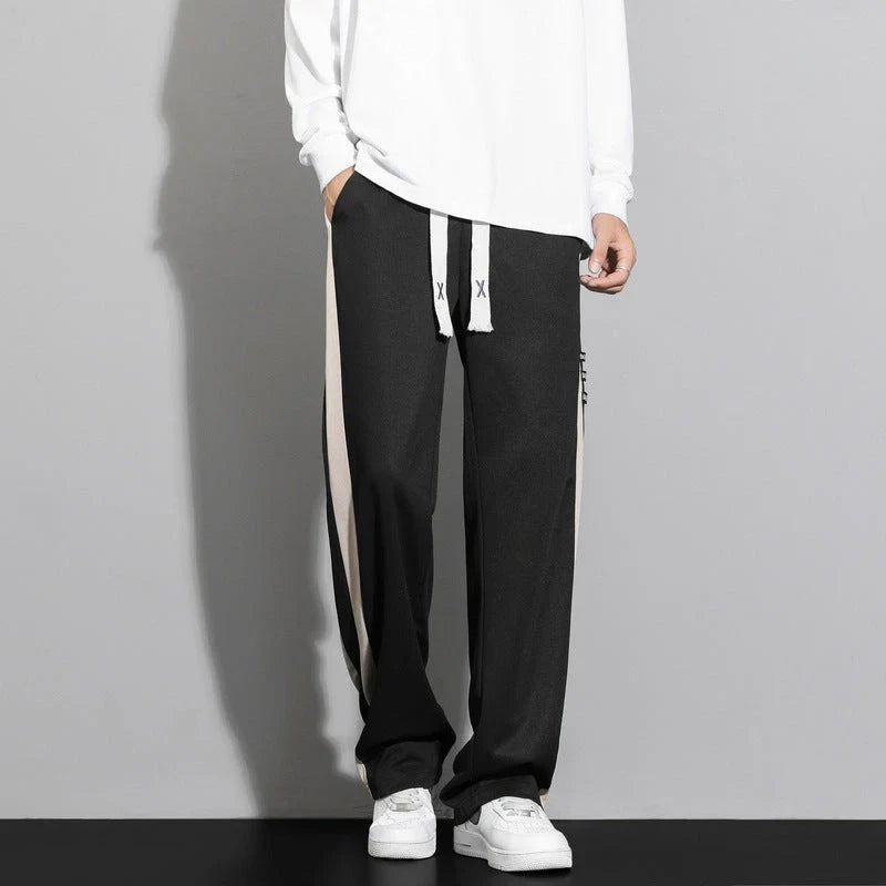 Comfortable striped straight-leg casual trousers in various colours and sizes