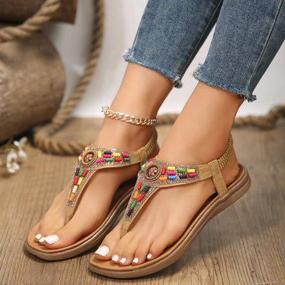 Elegant crystal-embellished bohemian-style sandals in a range of sizes, perfect for summer wear
