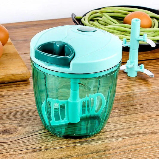 Premium manual plastic food processor with stainless steel blades for efficient chopping, mincing, and shredding of ingredients