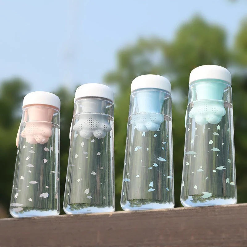 Stylish cat's claw design plastic water bottle in gray colour, with transparent body for easy monitoring of water level