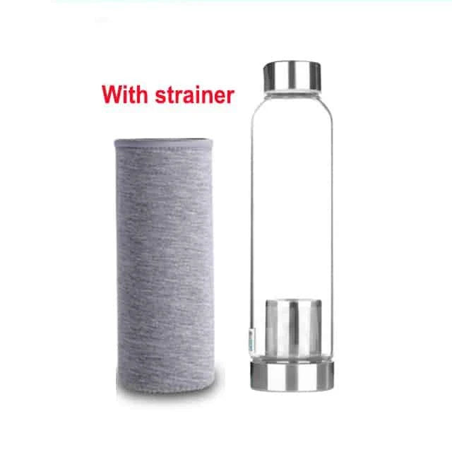 Premium minimalist glass sports water bottle in a variety of sizes and colours, designed for sustainable and stylish hydration