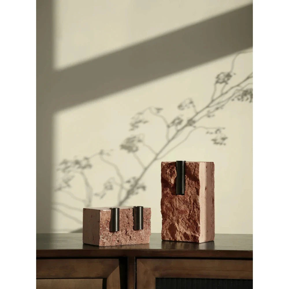 Elegant minimalist red travertine vase for refined home decor in the UK