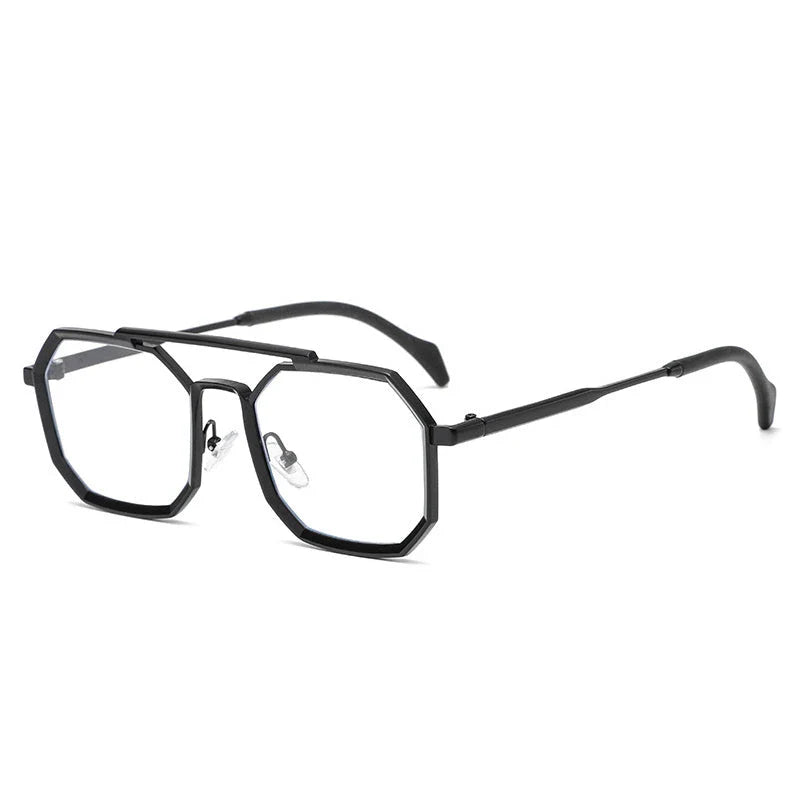 Stylish polygonal double bridge sunglasses with metal frames and mirror-coated lenses for men and women