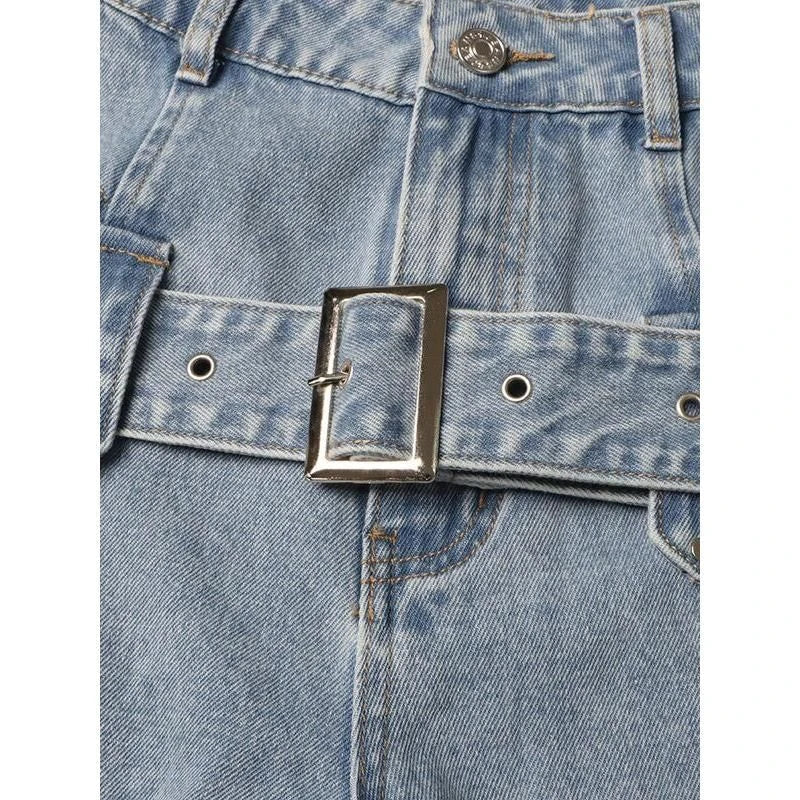 High-waist denim trousers with chic cutout design, perfect for British fashion enthusiasts