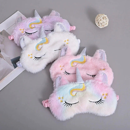 Soft and plush glitter unicorn sleep mask with elastic bandage for a comfortable fit