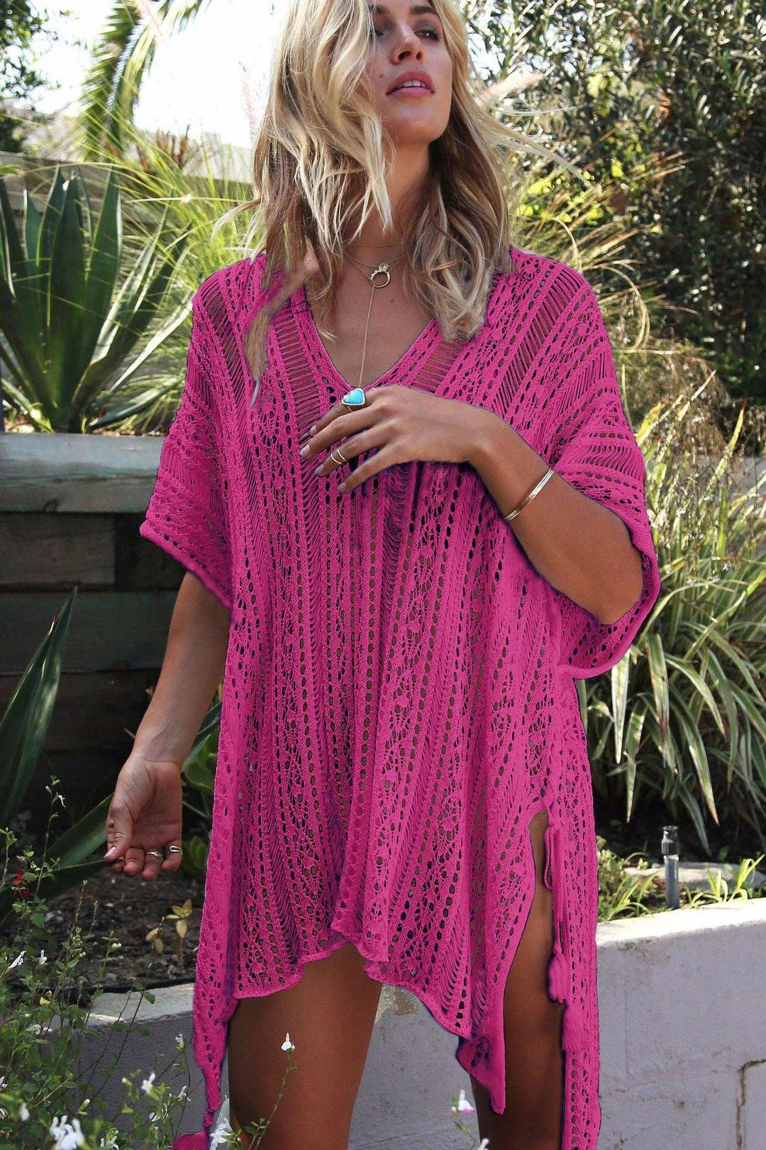 Premium knitted bikini blouse with unique hollow thread design, soft and breathable fabric, and flattering loose silhouette for effortless British summer style
