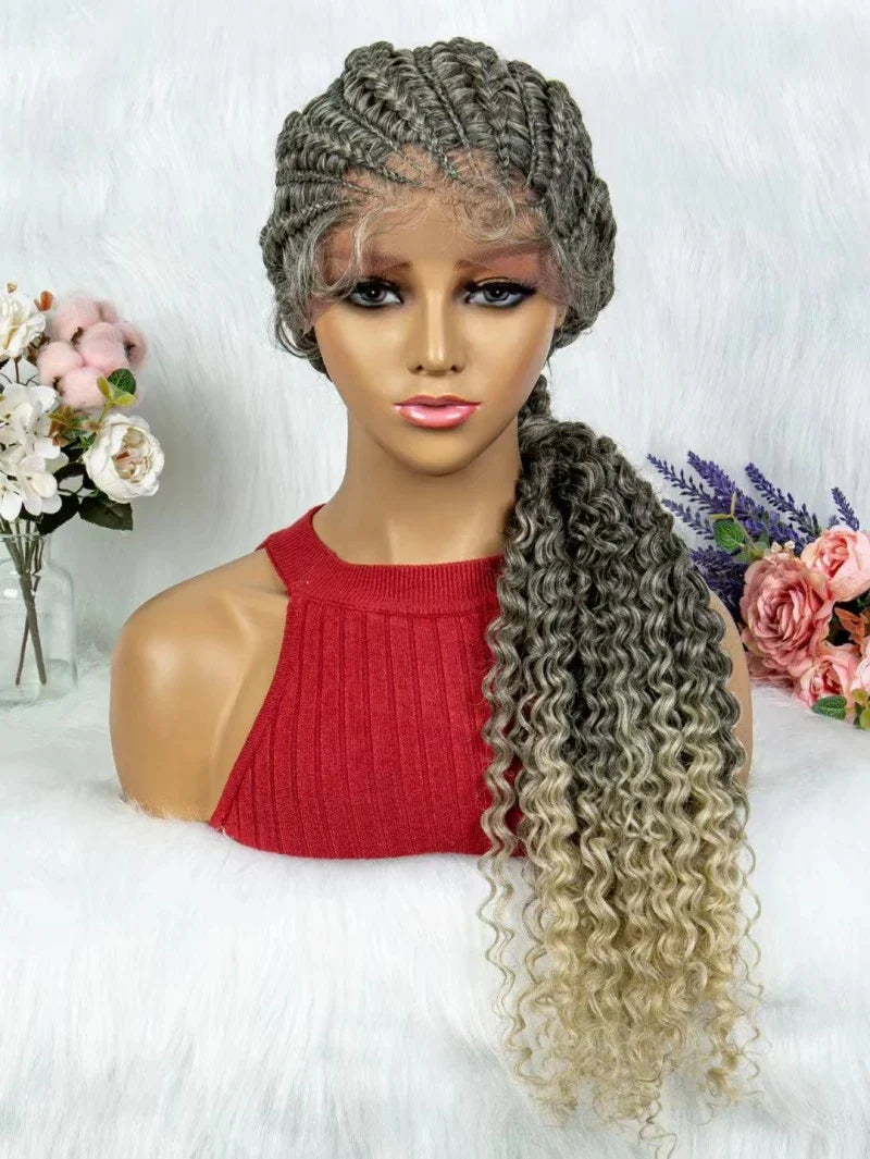 Luxurious lace braided African wig in various colour options, handcrafted for a natural, sophisticated look