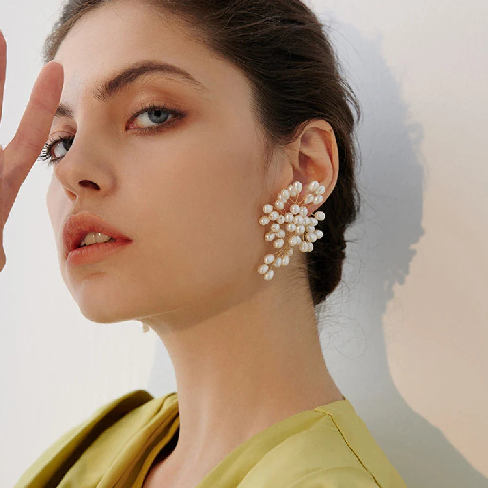 Elegant pearl earrings with adjustable design in silver and gold plating, perfect for UK fashion accessories
