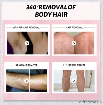 100% Natural Hair Removal Spray that gently dissolves unwanted body hair, leaving skin soft and smooth