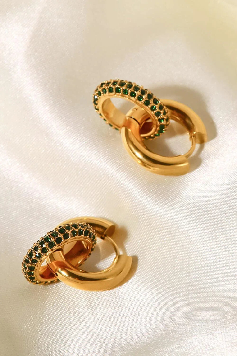 Elegant 18K gold-plated double-hoop earrings with shimmering zircon stone inlays