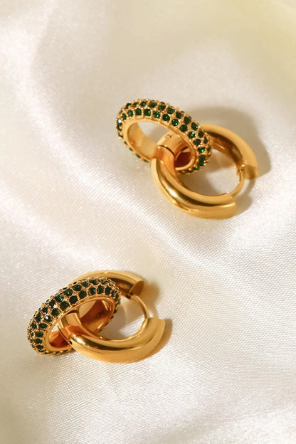 Elegant 18K gold-plated double-hoop earrings with shimmering zircon stone inlays