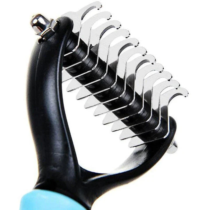 Professional Dog Grooming Comb made with durable stainless steel and comfortable rubber grip for effortless detangling and coat maintenance