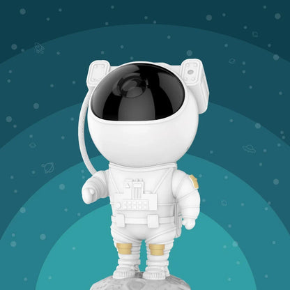 Astronaut-themed star projector lamp with rotating head and customisable features, creating a mesmerising nebula display in any room