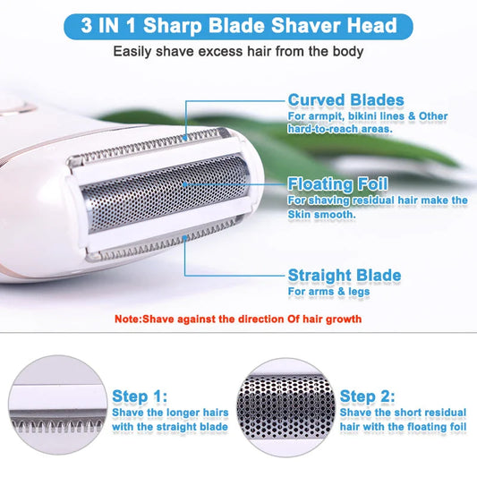Precision Electric Lady Shaver with hypoallergenic stainless steel blades and floating foil technology for effortless, irritation-free hair removal