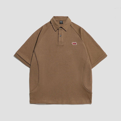Retro Short Sleeve Men's T-shirt with Embroidered Design in Dark Brown, White, and Grey Colours