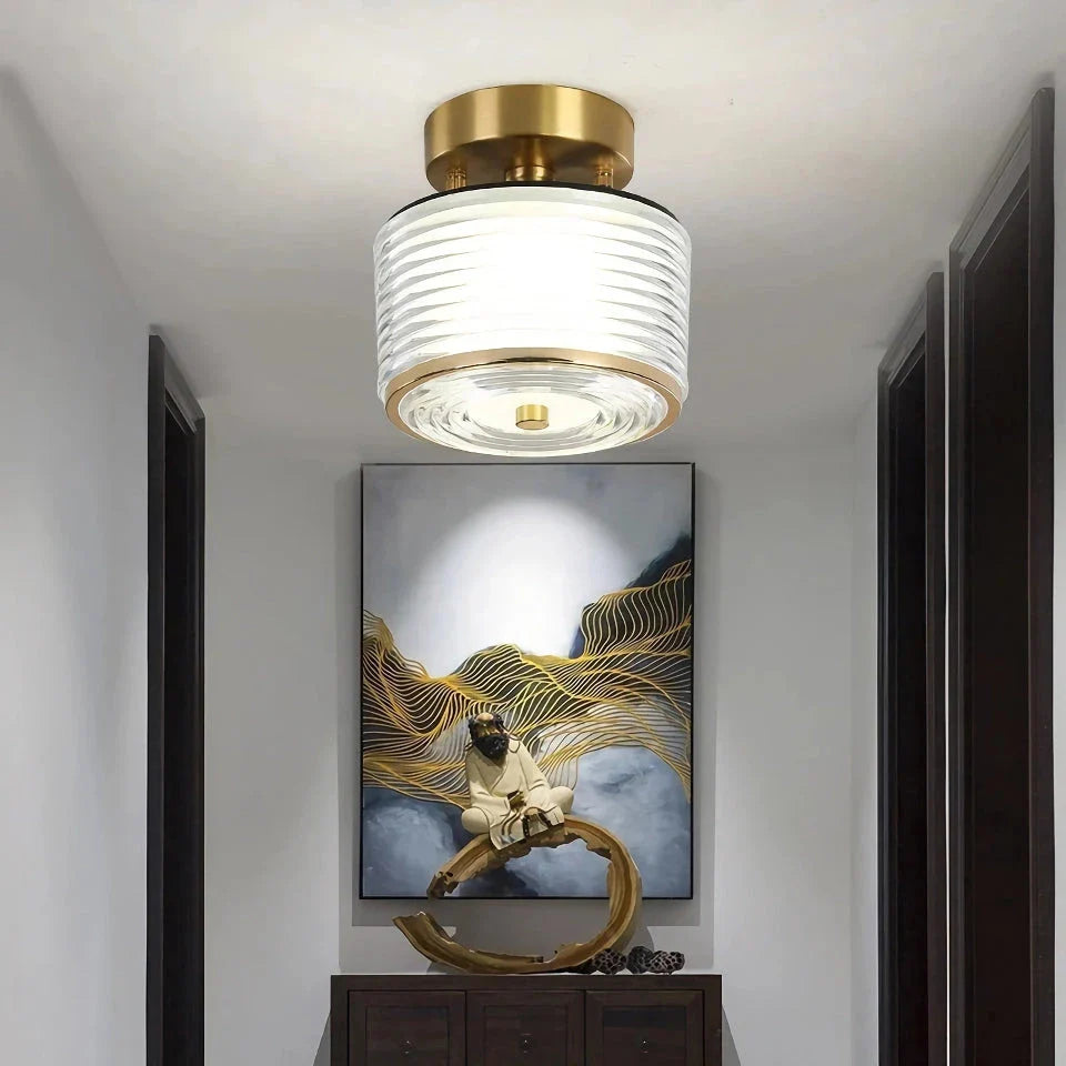 Elegant copper LED ceiling light with customisable light settings for living room, porch, and balcony