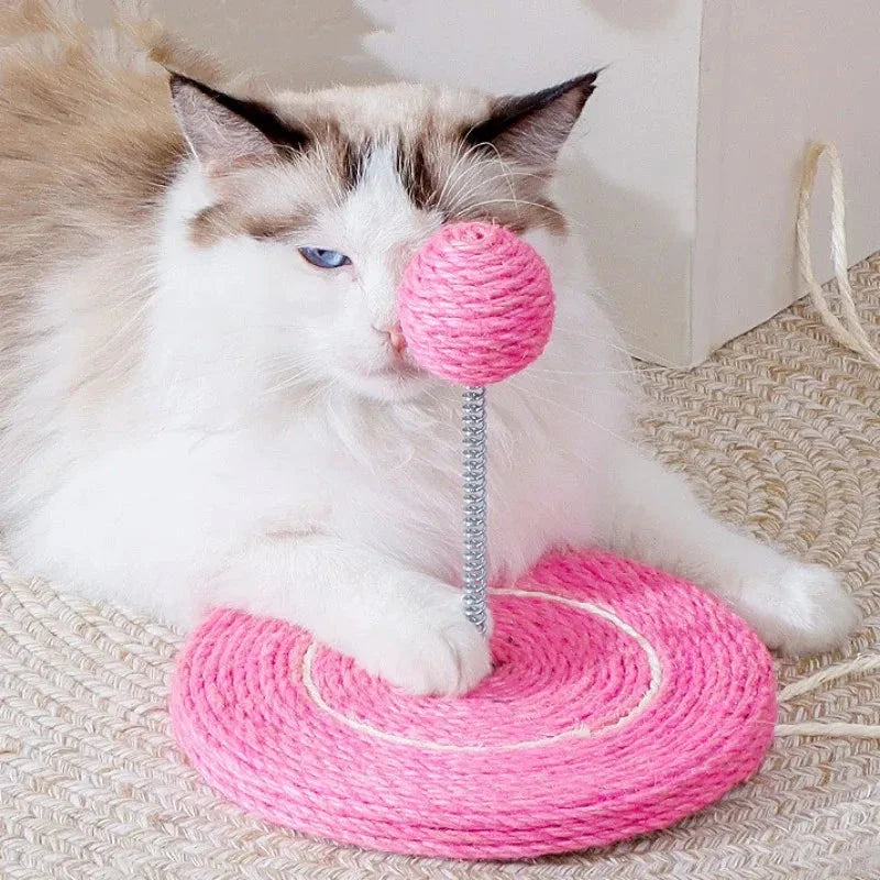 Premium cat scratch board with sisal material and interactive ball toy for feline entertainment and furniture protection