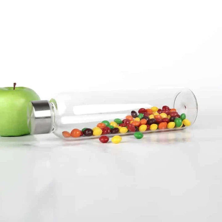 Premium minimalist glass sports water bottle in a variety of sizes and colours, designed for sustainable and stylish hydration