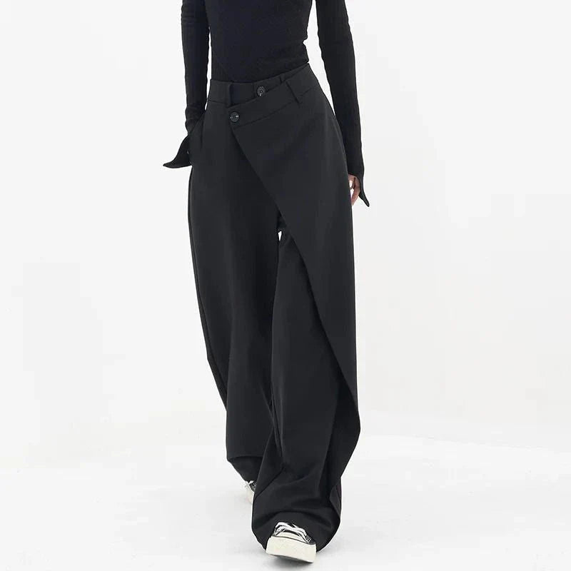 Stylish high-waisted wide-leg fashion trousers for women, made from a premium cotton-polyester blend for comfort and durability.