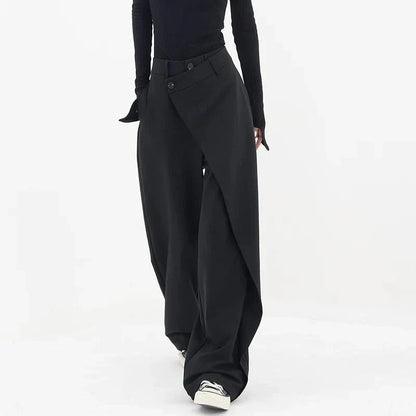 Stylish high-waisted wide-leg fashion trousers for women, made from a premium cotton-polyester blend for comfort and durability.