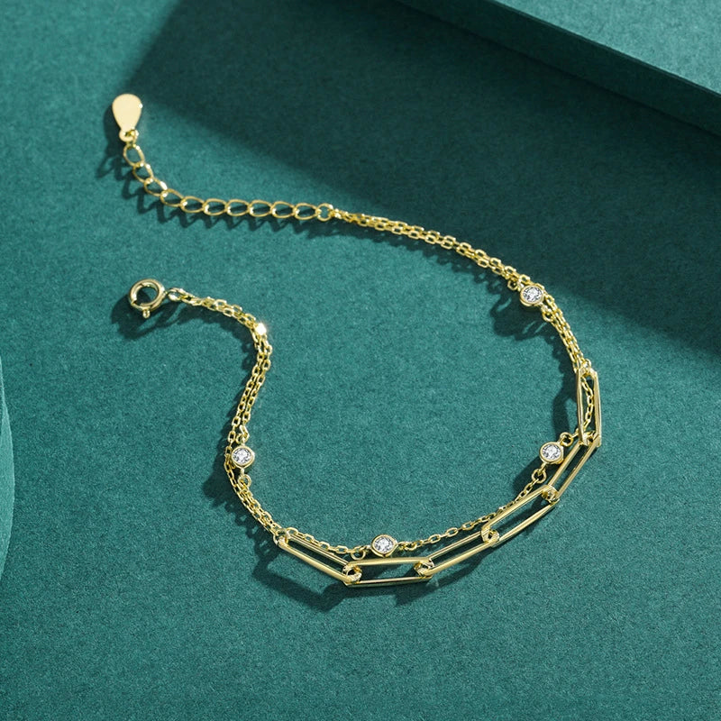 Elegant ladies' fashion accessory bracelet with a premium micro-inlay design and adjustable chain length