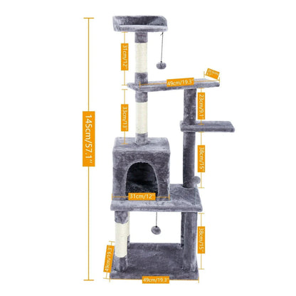 A four-layer cat scratching post made of durable wood and rope, providing multiple levels for your cat to enjoy their natural scratching behaviour.
