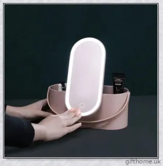 Chic portable makeup case with adjustable LED lighting and rotatable mirror stand